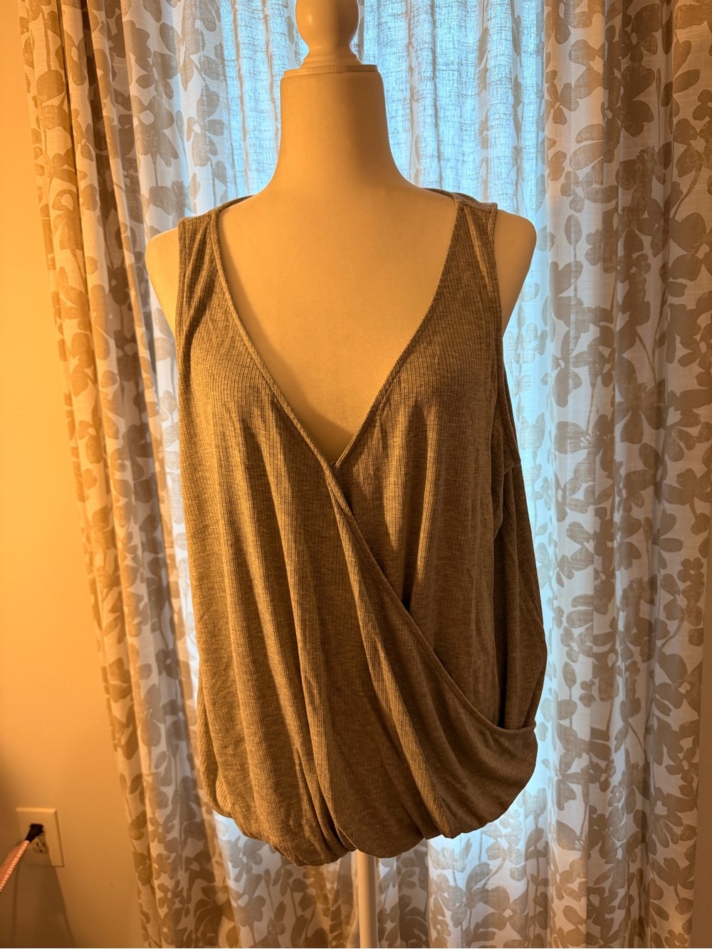 Express Grey Draped V-Neck Sleeveless Top